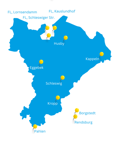 Karte Kreis Schleswig-Flensburg mit Standorten der Recyclinghöfe